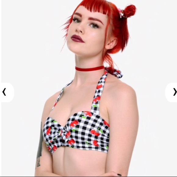 Hot Topic Other - Black and White Gingham Cherry Swimsuit Top